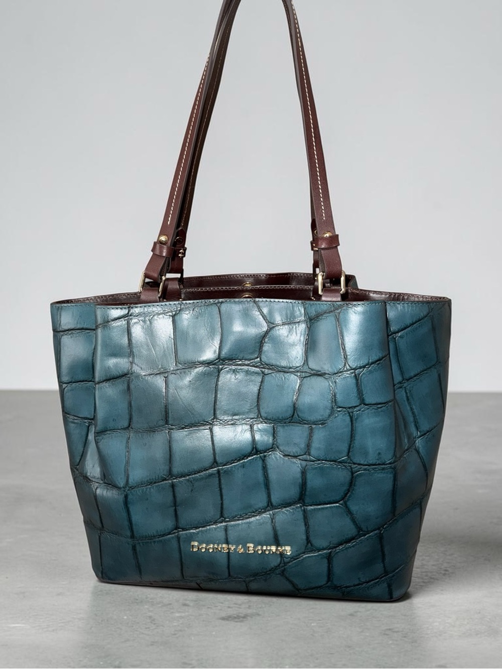 Dooney & Bourke Deep Teal Croc-Embossed Leather Flynn Tote NWT